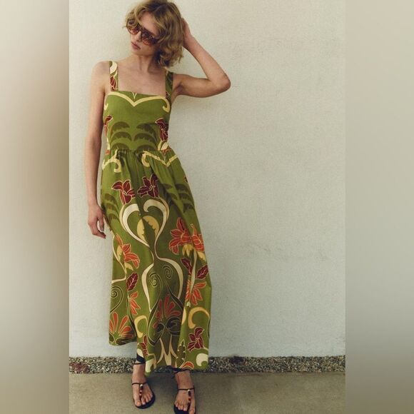 Zara Cotton Printed Midi Dress New - Picture 13 of 16